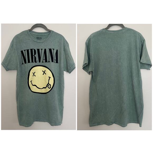 Nirvana Smiley Face T-Shirt in Green - Picture 1 of 5
